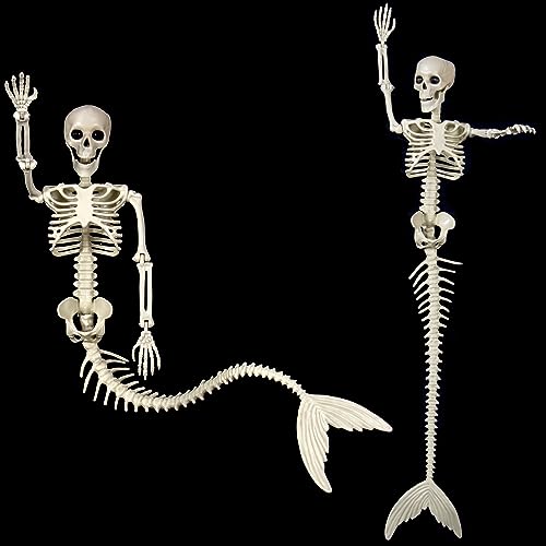 33-Inch Poseable Mermaid Skeleton Halloween Decoration - Hanging Spooky Scene Prop