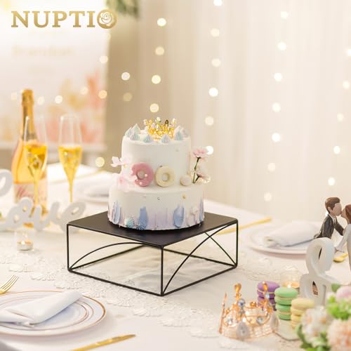 Black Square Cake Stand - 10.2 Inch Metal Dessert Pedestal - NUPTIO