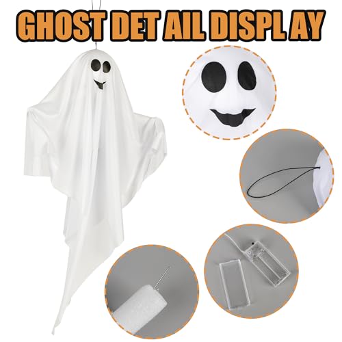 Light Up Halloween Ghost Decorations - Purple Ghosts 27.5 Inch Pack of 4 with LED Lights