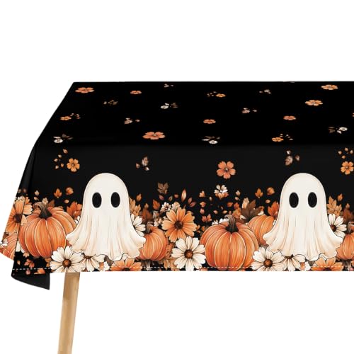 Black Halloween Rectangular Tablecloth 60 x 120 Inch Spooky Ghost Pumpkin Design Washable Indoor Outdoor Decor - Variation of THIS listing