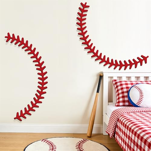 Baseball Wooden Wall Decor - Large Baseball Stitches Sports Wall Stickers for Kids Room & Playroom - Variation: Baseball Wooden