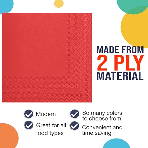 Party Solids Red Luncheon Paper Napkins Bulk 300 Pcs - Disposable, 2-Ply, Absorbent for Parties