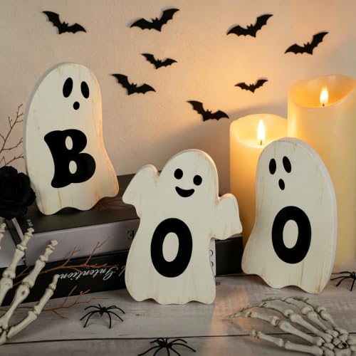 Halloween Ghost Wooden Signs Set - Boo Variation Indoor Holiday Decor