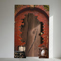 Magical Wizard Door Porch Banner - Red Brick Wall Backdrop Decoration 4.2x6.5 Ft