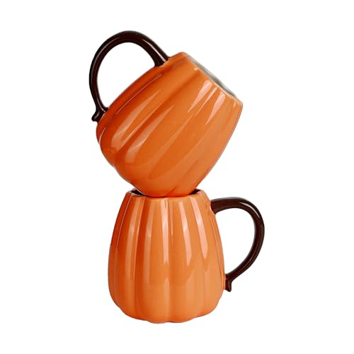 Halloween Pumpkin Mug Set of 2 - 750ml Large Ceramic Pumpkin Cups for Fall & Halloween