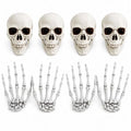 Halloween Skeleton Decorations Set with Skull Heads and Hands - 8 Pack Miniature Props for Haunted House & Yard Decor