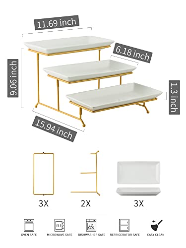 3-Tier Ceramic Serving Tray with Gold Stand - 11.7 x 15.9 Inch Display Stand
