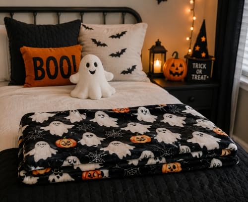 Halloween Cute Fleece Throw Blanket Ghost Pumpkin - 50x70 Inches