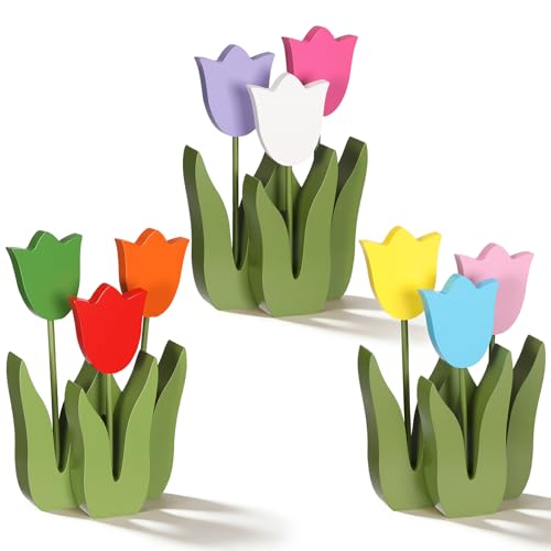 Spring Tulip Table Centerpiece Decor Set - Wooden Rustic Farmhouse Style