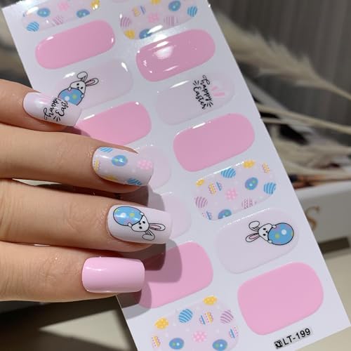 Easter Gel Nail Stickers 17 - Colorful Bunny & Egg Full Wraps for DIY Manicure - 5 Sheets