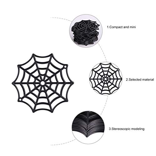 Mini Black Plastic Spider Web Ornaments Set for Halloween Decorations - 50 Pack