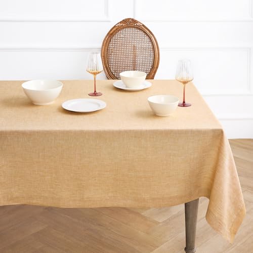 Luxurious Golden Nugget Linen Tablecloth - Athena 60 x 156 in, Handcrafted