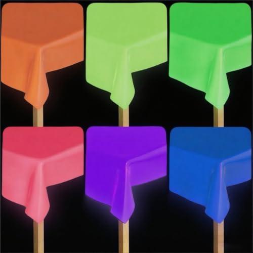 Glow in The Dark Neon Plastic Tablecloths for Black Light Parties - 6 Pack