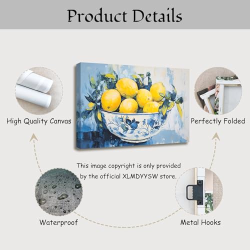 Blue Lemon Wall Art Citrus Prints for Kitchen & Bathroom Decor - 18" x 12"
