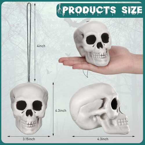 Skull Halloween Hanging Tree Ornaments - 12 Pieces, 4.3 x 4.3 x 3.15 Inches