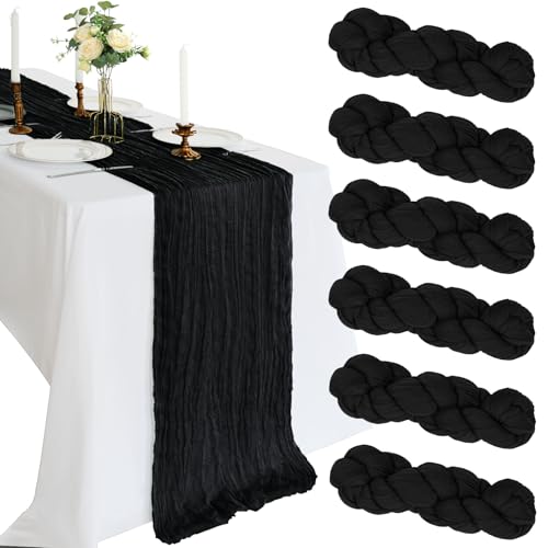 Black Cheesecloth Table Runner Set - 6 Pcs 10Ft Boho Wedding Decor