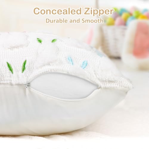 18x18 Inch Pillow Covers Set of 2 - Easter Bunny Plush Farmhouse Decor