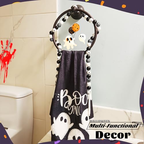 Halloween Wooden Bead Garland Decor with Ghost & Tassel - Black