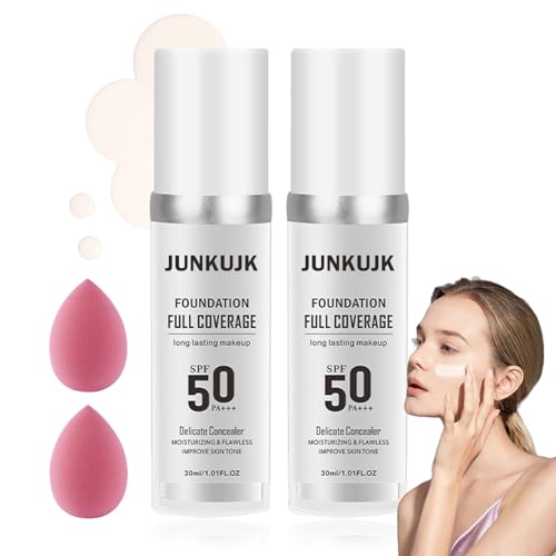 JunKuJK Set A Color Changing Foundation SPF 50+ Moisturizing Long-Lasting Full Coverage with 2 Sponges