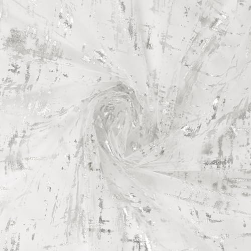 28x120 Inch White Silver Gauze Table Runner - Sheer Glitter for Wedding & Event Decor