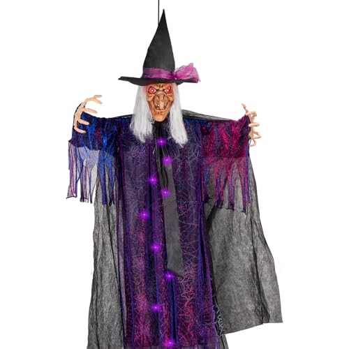 6FT Hanging Halloween Witch with Scary Sound Effects and Red Eyes - Life Size Spooky Decor