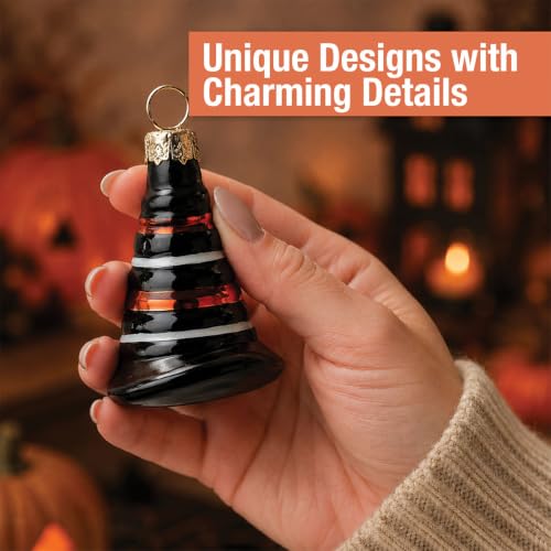 Halloween Glass Ornaments Set - 12 Hand Painted Holiday Decorations, Witch, Ghost & Jack O Lantern - Variation of THIS listing