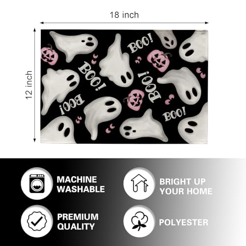 Halloween Ghost Placemats Set of 4 - Spooky Boo Table Decor 12x18"