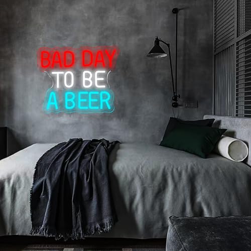 Funny LED Neon Sign - Beer Day Warning Wall Decor for Bar, Man Cave
