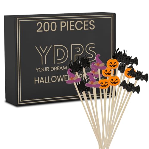 Halloween Toothpicks 200 Pcs - Bamboo Cocktail Picks for Appetizers & Drinks - Halloween Party Decorations - Variation of Halloween Picks