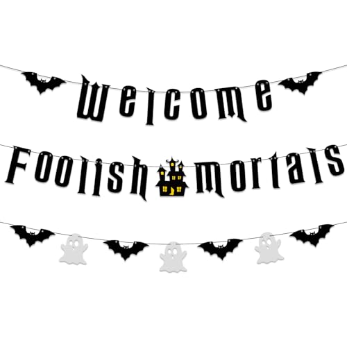 Halloween Welcome Foolish Mortals Banner - Haunted House Party Decor