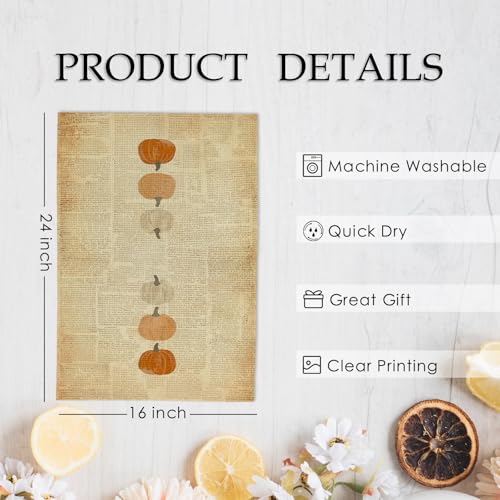 Rustic Pumpkin Kitchen Towels and Dishcloths Set of 2 - Fall Decor, 24x16 Inches