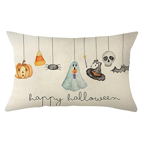 Halloween Ghost Throw Pillow Cover 12x20 Inch Jack o Lantern Candy Corn Decor