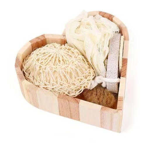 JWDREAMWAY 5Pcs Bath Shower Set in Heart Wooden Trinket Box Hair Brush for Women,Birthday Gifts,Bath & Shower Spa Basket Gift Set for Women for Body Back Legs and Foot,Gift for Mom