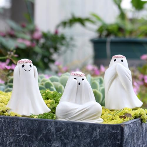 Ghost See No Evil Hear No Evil Speak No Evil Statues - Halloween Ghost Plant Decorations