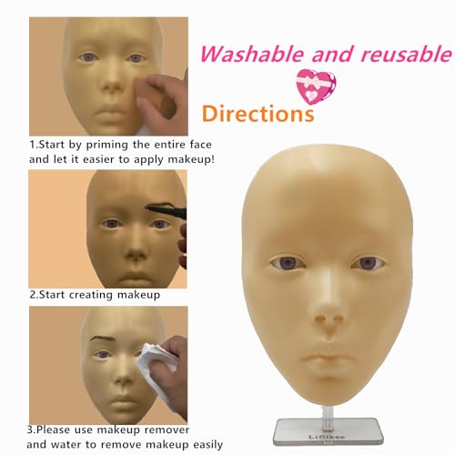 Makeup Practice Face Mannequin Silicone Full Face - Reusable for Artists, C01