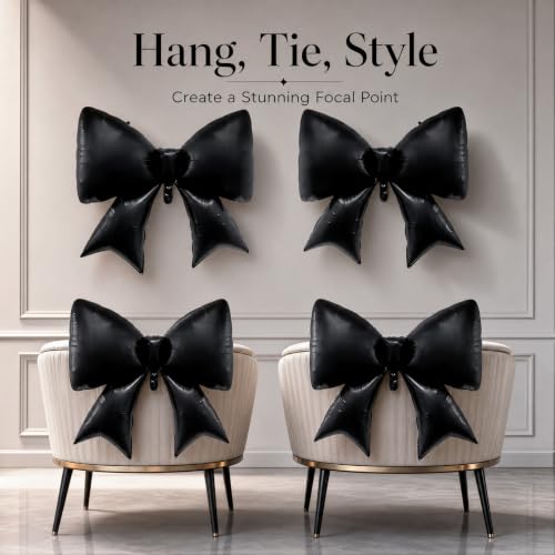 Black Bow Balloons Set - 4 Pieces 38 Inch Foil Decorations for Halloween & Birthday