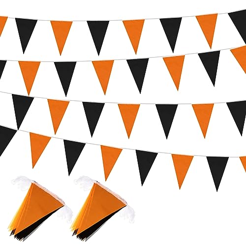 Halloween Pennant Banner Flags - Orange & Black 10 Pcs, 32.8ft Long, Party Decorations