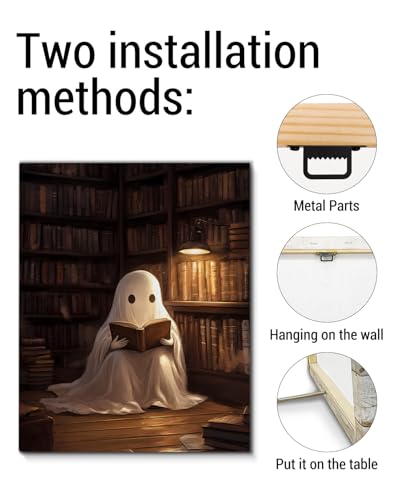 Halloween Ghost Wall Art Canvas Print - Spooky Library Reading Decor 8x10 Variation: Ghost-7