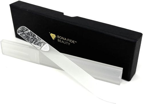 Bona Fide Beauty Czech Glass Nail File - Floral Design with Gift Box & Travel Hardcase Included