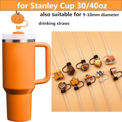 15PCS Fall Silicone Straw Covers for Stanley Cups 30&40 Oz Reusable Halloween Gifts