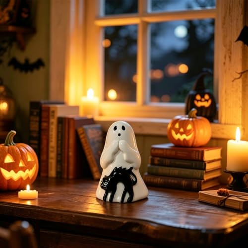 Halloween Ghost Figurine Cute Cat Spooky Resin Statue - Style 21
