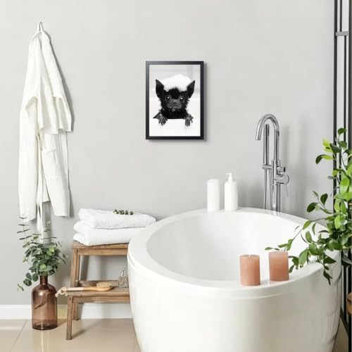 Framed Funny Bat Bathroom Wall Art - Black & White Canvas Print, 16x12 Inch