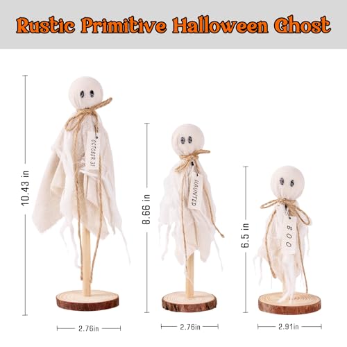 Halloween Ghost Decorations Indoor Set of 3 Rustic Wooden Stand Spooky Table Centerpieces