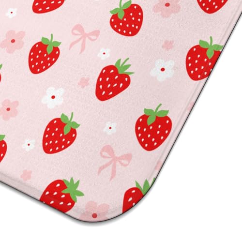 Strawberry Dish Drying Mat - Pink Floral Microfiber Kitchen Counter Pad 16x18 Inch