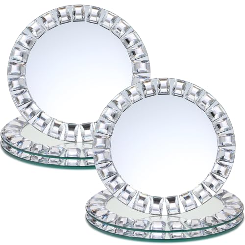 Silver Mirrored Glass Charger Plates Set of 6 - Square Diamond Rim