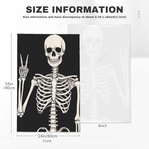 Human Skeleton Posing Kitchen Towels - Spooky Halloween Dish Cloths 2 Pack 16x24 Inches