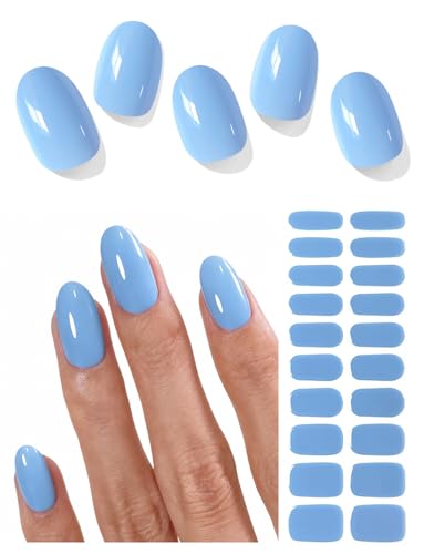 Semi Cured Gel Nail Strips - Serene Blue, 20 Pcs Salon-Quality Nail Wraps