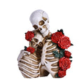 White Snuggling Gothic Skeleton Couple Resin Statue with Roses - Halloween Decor