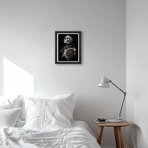 Skeleton Wall Art Canvas - Gothic Skeleton Skull Framed Decor 10x8