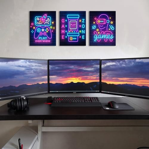 Cyberpunk Gaming Wall Art Abstract Neon Game Decor for Teen Boys Room